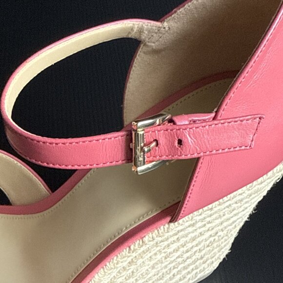 Michael Kors Pink Leather Maggie Wedge Buckle Espadrilles - Picture 9 of 12
